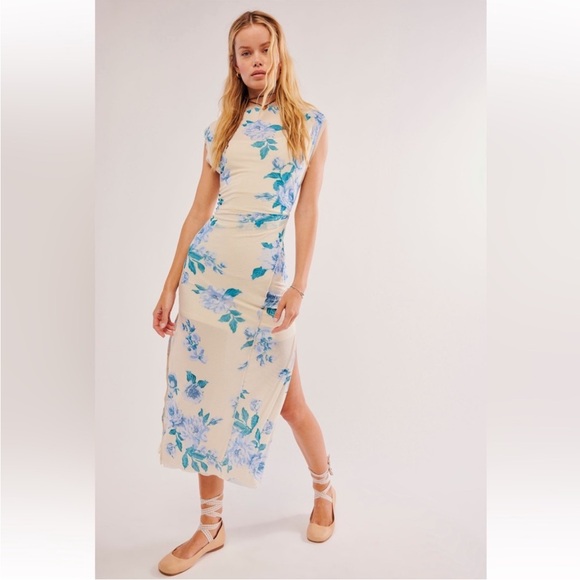 Free People Dresses & Skirts - NWOT Free People Carmel Floral Mesh Midi Dress with side leg slits scoop neck